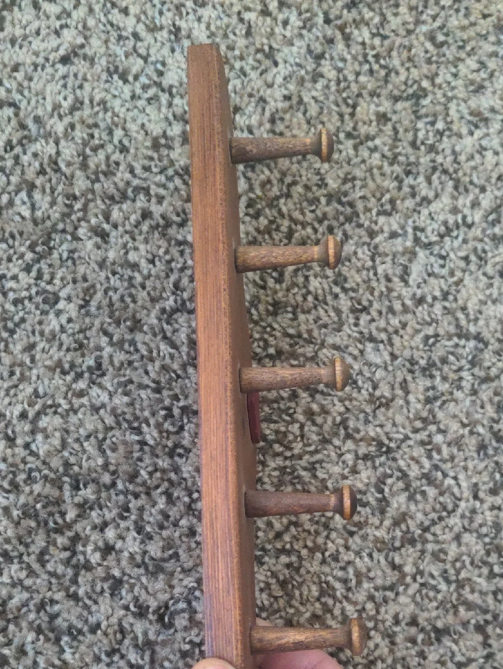 Wooden Wall Hook Rack w/ Red Heart Accent To Hang Robes Cooking Apron Front Door